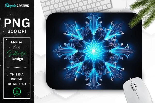 Neon Glowing Snowflake Mouse Pad Sublimation Regulrcrative 