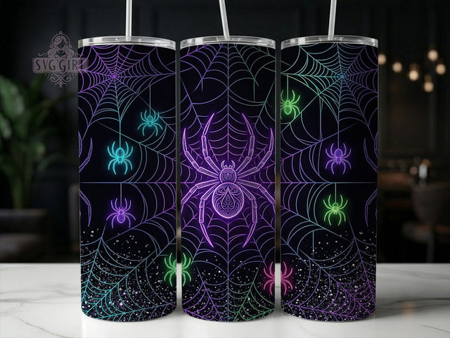 Neon Glowing Spiders 20oz Tumbler, Neon Spiders, Glowing Spiders, Spider Tumbler, 20oz Tumbler, Neon Tumbler, Halloween Tumbler, Tumbler Wrap Sublimation SvggirlplusArt 