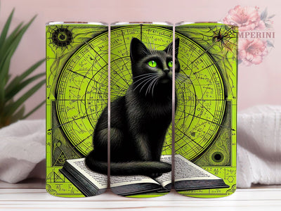 Neon Glowing Spooky Halloween Cat Tumbler, Green Spooky Wrap, 20Oz Skinny Tumbler, Bright Cat Sublimation Design, Glowing Halloween Drinkware, Funky Feline Tumbler, Creepy Cute Cat Wrap Sublimation Li Zamperini 