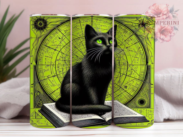 Neon Glowing Spooky Halloween Cat Tumbler, Green Spooky Wrap, 20Oz Skinny Tumbler, Bright Cat Sublimation Design, Glowing Halloween Drinkware, Funky Feline Tumbler, Creepy Cute Cat Wrap Sublimation Li Zamperini 