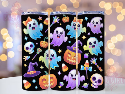 Neon Glowing Spooky Halloween Ghost Tumbler, Spooky Halloween Wrap, Glowing Ghost Cup, Kawaii Halloween Design, 20Oz Sublimation Wrap, Bright Spooky Drinkware, Electric Ghost Tumbler Sublimation SvggirlplusArt 