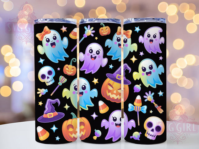 Neon Glowing Spooky Halloween Ghost Tumbler, Spooky Halloween Wrap, Glowing Ghost Cup, Kawaii Halloween Design, 20Oz Sublimation Wrap, Bright Spooky Drinkware, Electric Ghost Tumbler Sublimation SvggirlplusArt 