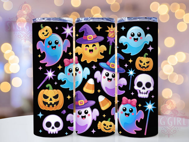 Neon Glowing Spooky Halloween Ghost Tumbler, Spooky Halloween Wrap, Glowing Ghost Cup, Kawaii Halloween Design, 20Oz Sublimation Wrap, Bright Spooky Drinkware, Electric Ghost Tumbler Sublimation SvggirlplusArt 
