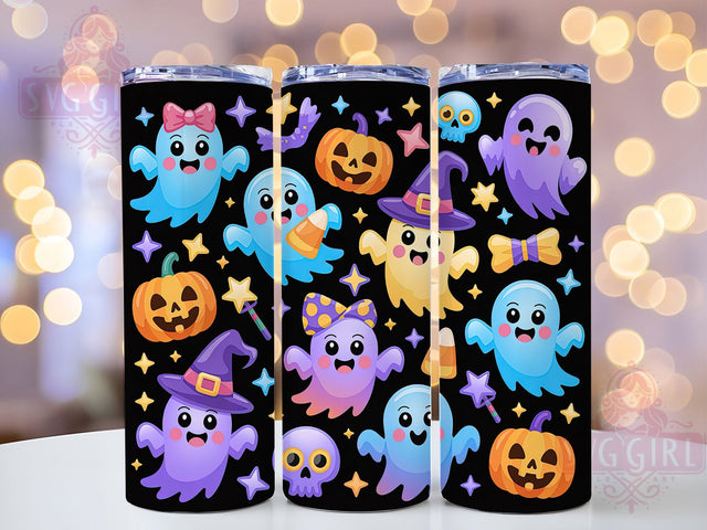 Neon Glowing Spooky Halloween Ghost Tumbler, Spooky Halloween Wrap, Glowing Ghost Cup, Kawaii Halloween Design, 20Oz Sublimation Wrap, Bright Spooky Drinkware, Electric Ghost Tumbler Sublimation SvggirlplusArt 