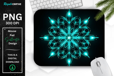 Neon Glowing Teal Snowflake Mouse Pad Sublimation Regulrcrative 