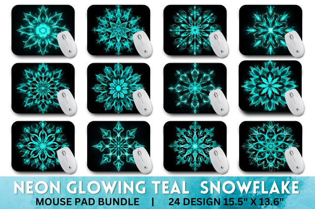 Neon Glowing Teal Snowflake Mouse Pad Sublimation Regulrcrative 
