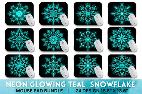 Neon Glowing Teal Snowflake Mouse Pad Sublimation Regulrcrative 