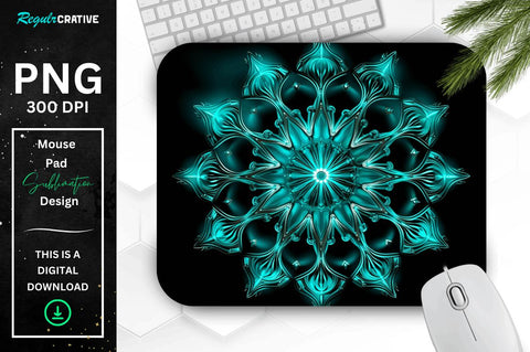 Neon Glowing Teal Snowflake Mouse Pad Sublimation Regulrcrative 