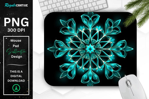 Neon Glowing Teal Snowflake Mouse Pad Sublimation Regulrcrative 