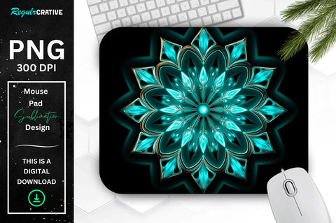 Neon Glowing Teal Snowflake Mouse Pad Sublimation Regulrcrative 