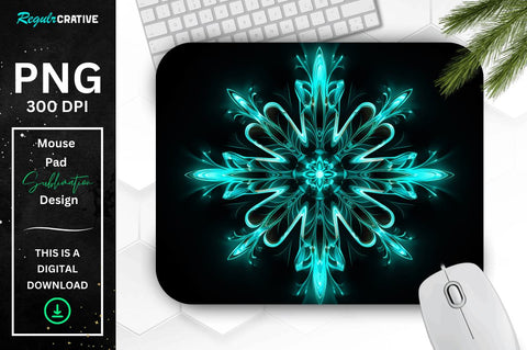 Neon Glowing Teal Snowflake Mouse Pad Sublimation Regulrcrative 
