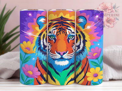 Neon Glowing Tiger Tumbler, Colorful Tiger Pattern, Glowing Tiger Design, 20Oz Sublimation Wrap, Vibrant Tiger Art, Neon Animal Texture, Tumbler Sublimation Sublimation Li Zamperini 
