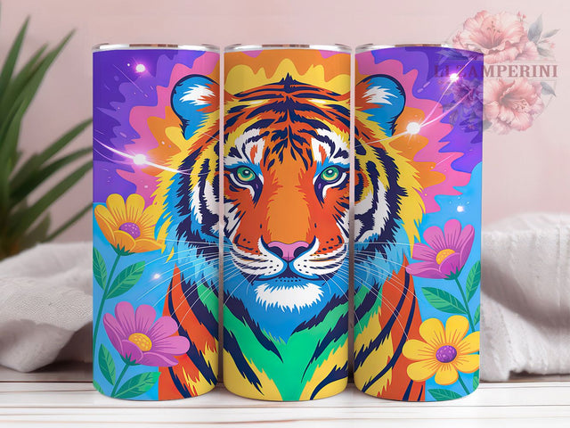 Neon Glowing Tiger Tumbler, Colorful Tiger Pattern, Glowing Tiger Design, 20Oz Sublimation Wrap, Vibrant Tiger Art, Neon Animal Texture, Tumbler Sublimation Sublimation Li Zamperini 