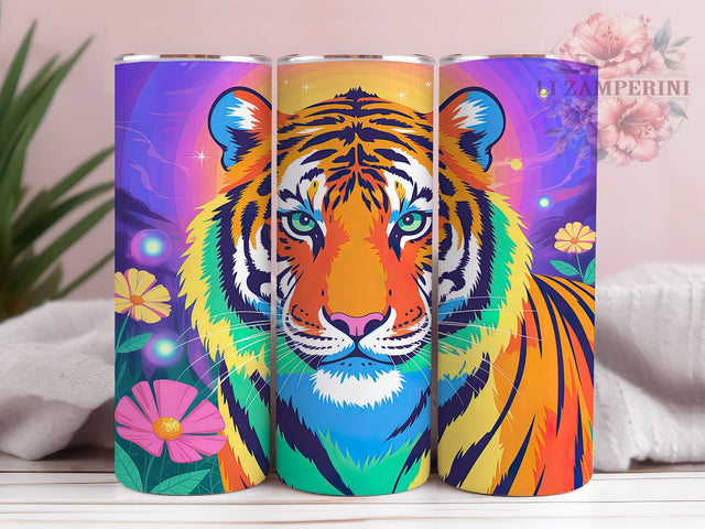 Neon Glowing Tiger Tumbler, Colorful Tiger Pattern, Glowing Tiger Design, 20Oz Sublimation Wrap, Vibrant Tiger Art, Neon Animal Texture, Tumbler Sublimation Sublimation Li Zamperini 