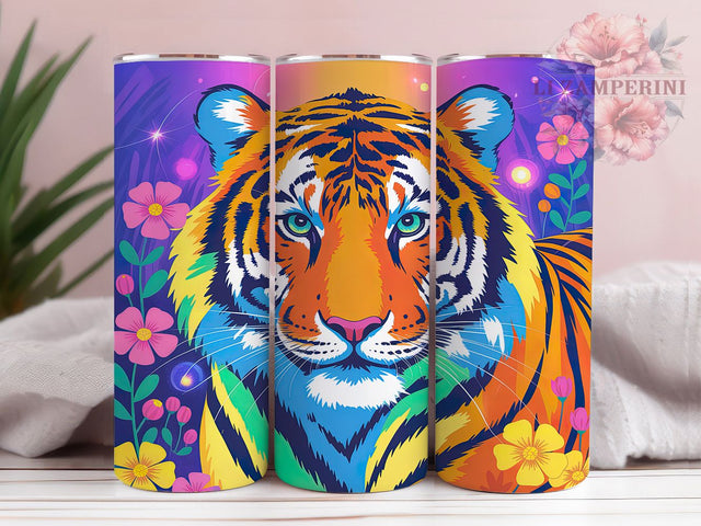 Neon Glowing Tiger Tumbler, Colorful Tiger Pattern, Glowing Tiger Design, 20Oz Sublimation Wrap, Vibrant Tiger Art, Neon Animal Texture, Tumbler Sublimation Sublimation Li Zamperini 