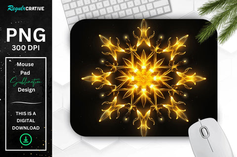 Neon Glowing Yellow Snowflake Mouse Pad Sublimation Regulrcrative 