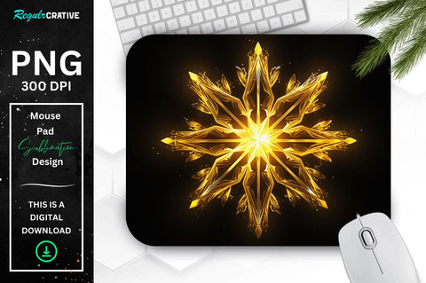 Neon Glowing Yellow Snowflake Mouse Pad Sublimation Regulrcrative 