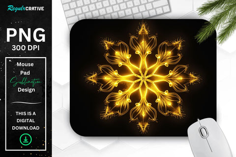 Neon Glowing Yellow Snowflake Mouse Pad Sublimation Regulrcrative 