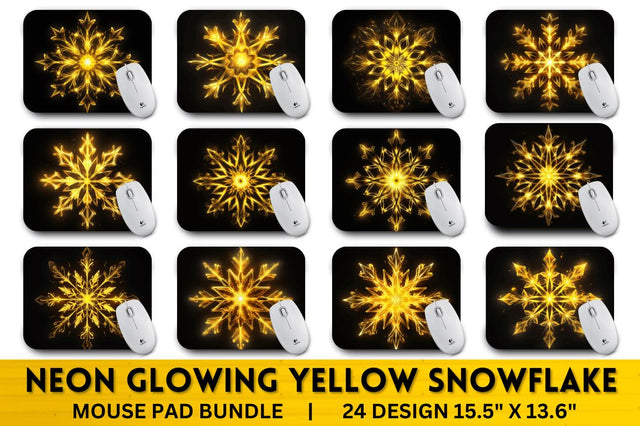 Neon Glowing Yellow Snowflake Mouse Pad Sublimation Regulrcrative 