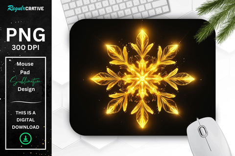 Neon Glowing Yellow Snowflake Mouse Pad Sublimation Regulrcrative 