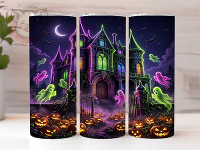 Neon Gothic Mansion 20oz Tumbler, Gothic Mansion, Neon Design, Dark Aesthetic, Mystical Vibes, Haunted Charm, 20oz Wrap, Sublimation Tumbler Sublimation Lara' s Designs 