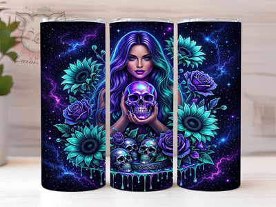 Neon Gothic Skull Glow 20oz Tumbler, Skull Motif, Gothic Theme, Neon Accent, Glow Art Design, Dark Flair, Sublimation Wrap, 20oz Tumbler Sublimation Lara' s Designs 