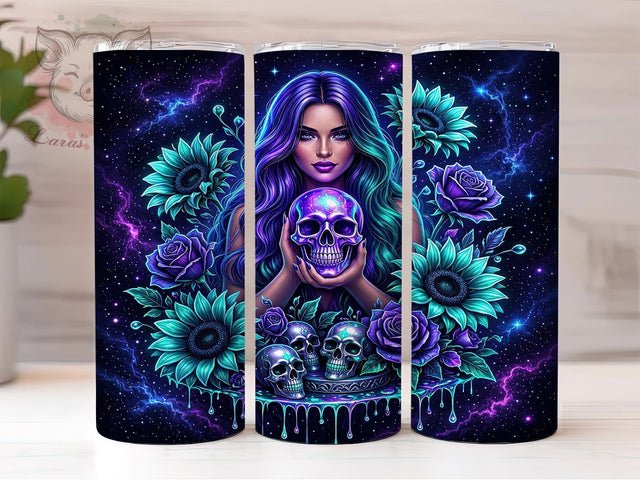 Neon Gothic Skull Glow 20oz Tumbler, Skull Motif, Gothic Theme, Neon Accent, Glow Art Design, Dark Flair, Sublimation Wrap, 20oz Tumbler Sublimation Lara' s Designs 