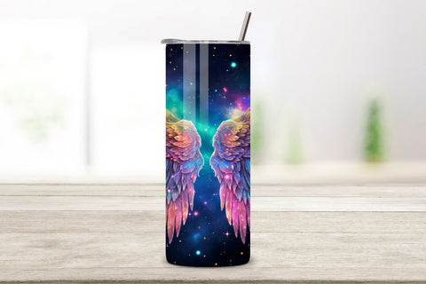 Neon Gradient Feathers Tumbler Wrap | Angel Wings Tumbler Sublimation FloridPrintables 