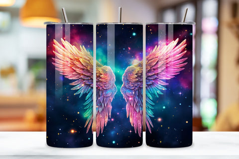 Neon Gradient Feathers Tumbler Wrap | Angel Wings Tumbler Sublimation FloridPrintables 