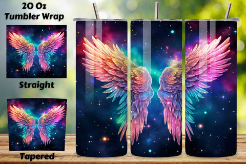 Neon Gradient Feathers Tumbler Wrap | Angel Wings Tumbler Sublimation FloridPrintables 