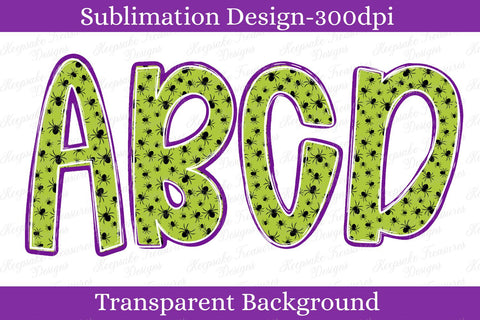 Neon Green Halloween Spider Alphabet PNG, Spooky Alpha Letters Numbers, Halloween Sublimation Font, Personalized Name Design Sublimation Keepsake Treasures Designs LLC. 