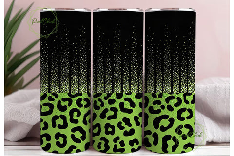 Neon Green Leopard Glitter Tumbler Wrap Sublimation PixelChick 