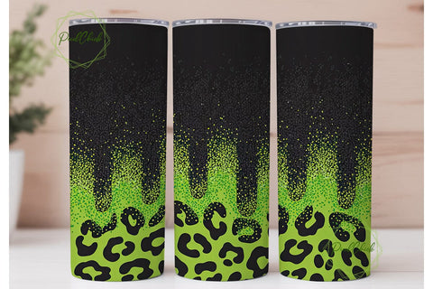 Neon Green Leopard Glitter Tumbler Wrap Sublimation PixelChick 