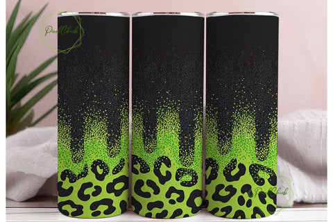 Neon Green Leopard Glitter Tumbler Wrap Sublimation PixelChick 