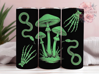 Neon Green Snake Gothic Tumbler Wrap, Gothic Mushroom Wrap, Skeleton Hand Cup, 20Oz Sublimation Design, Dark Gothic Drinkware, Snake And Mushroom Tumbler, Spooky Neon Wrap Sublimation Li Zamperini 