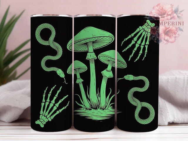 Neon Green Snake Gothic Tumbler Wrap, Gothic Mushroom Wrap, Skeleton Hand Cup, 20Oz Sublimation Design, Dark Gothic Drinkware, Snake And Mushroom Tumbler, Spooky Neon Wrap Sublimation Li Zamperini 