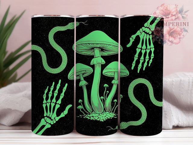 Neon Green Snake Gothic Tumbler Wrap, Gothic Mushroom Wrap, Skeleton Hand Cup, 20Oz Sublimation Design, Dark Gothic Drinkware, Snake And Mushroom Tumbler, Spooky Neon Wrap Sublimation Li Zamperini 