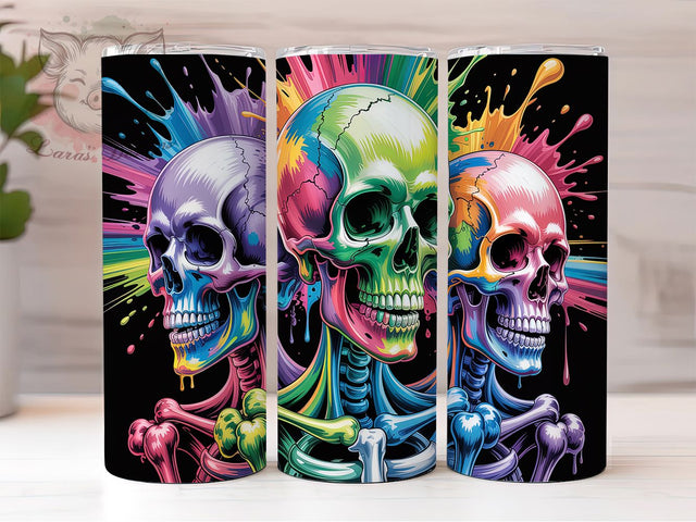 Neon Grunge Colorful Skeleton Tumbler, Grunge Skeleton Wrap, 20oz Sublimation Design, Bright Skull Cup, Gothic Neon Tumbler, Edgy Skeleton Gift, Colorful Halloween Tumbler Sublimation Lara' s Designs 