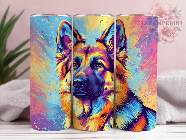 Neon GSD K9 Lover Tumbler Gift, Neon Dog Design, Shepherd Owner Cup, K9 Dog Present, Police Dog Gift, Modern Pet Design, German Shepherd Art Sublimation Li Zamperini 