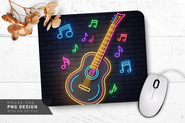 Neon Guitar and Notes Design Mouse Pad Design Sublimation Regulrcrative 