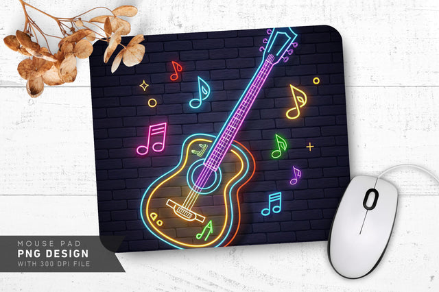Neon Guitar and Notes Design Mouse Pad Design Sublimation Regulrcrative 