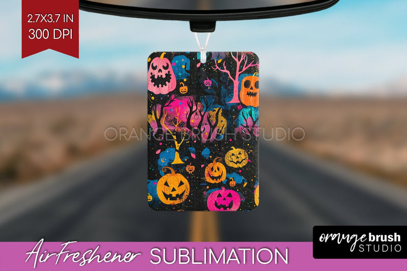 Neon Halloween Air Freshener Sublimation - Halloween Pattern Sublimation OrangeBrushStudio 