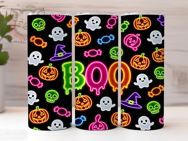 Neon Halloween BOO 20oz Tumbler, Neon BOO, Halloween Design, 20oz Wrap, Glowing Pattern, Spooky Vibes, Sublimation Tumbler, Festive Style Sublimation Lara' s Designs 