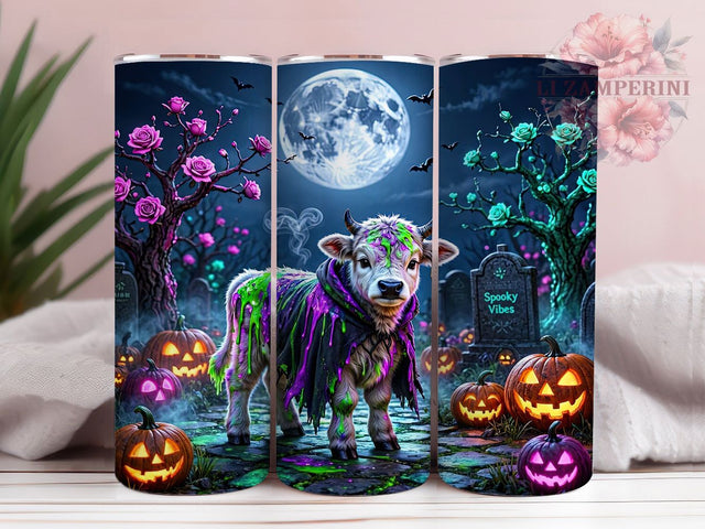 Neon Halloween Calf 20oz Tumbler, Neon Calf, Halloween Cow, Spooky Cute, Glow Design, Rustic Farmhouse, 20oz Wrap, Sublimation Tumbler Sublimation Li Zamperini 