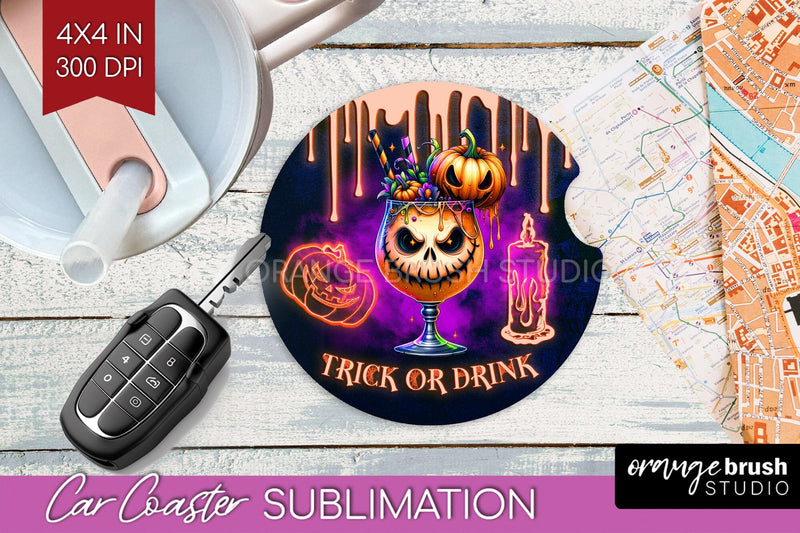 Neon Halloween Car Coaster PNG, Cocktail Coaster Sublimatoin Sublimation OrangeBrushStudio 