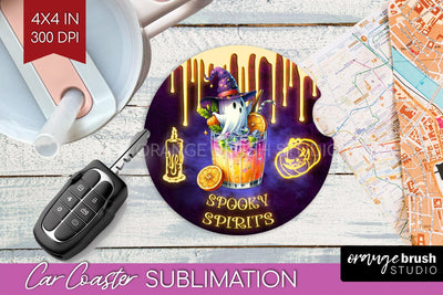 Neon Halloween Car Coaster PNG, Cocktail Coaster Sublimatoin Sublimation OrangeBrushStudio 