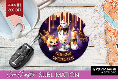 Neon Halloween Car Coaster PNG, Cocktail Coaster Sublimatoin Sublimation OrangeBrushStudio 
