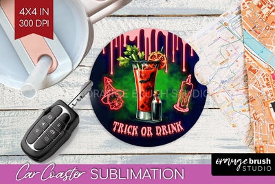 Neon Halloween Car Coaster PNG, Cocktail Coaster Sublimatoin Sublimation OrangeBrushStudio 