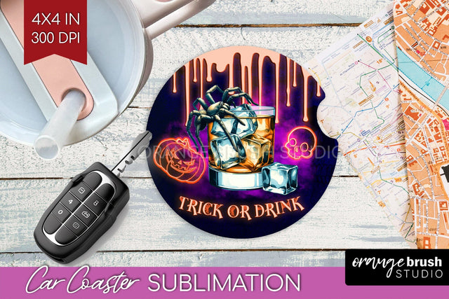 Neon Halloween Car Coaster PNG, Cocktail Coaster Sublimatoin Sublimation OrangeBrushStudio 