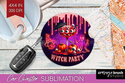 Neon Halloween Car Coaster PNG, Cocktail Coaster Sublimatoin Sublimation OrangeBrushStudio 